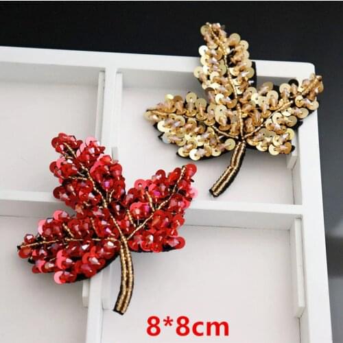 3D Maple LeafRhinestones beads patches applique sew on beading applique clothes shoes bags decoration patch DIY