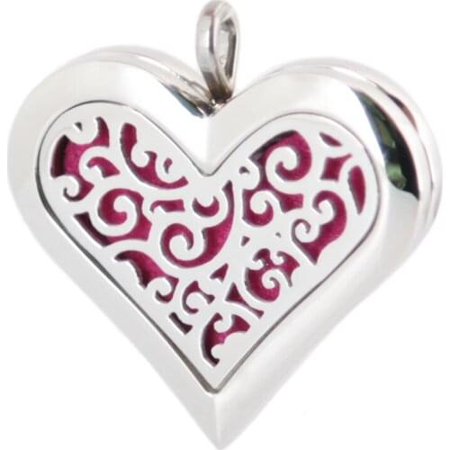 Amya 36mm Heart Tree of Life Aromatherapy Essential Oils Stainless Steel Perfume Diffuser Locket Necklace with chain Pads