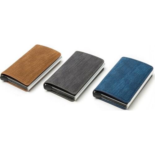 Bisi Goro Antimagnetic Card Case RFID Anti-theft Brushed Denim Leather Metal Material Lightweight Simple Business Card Holder