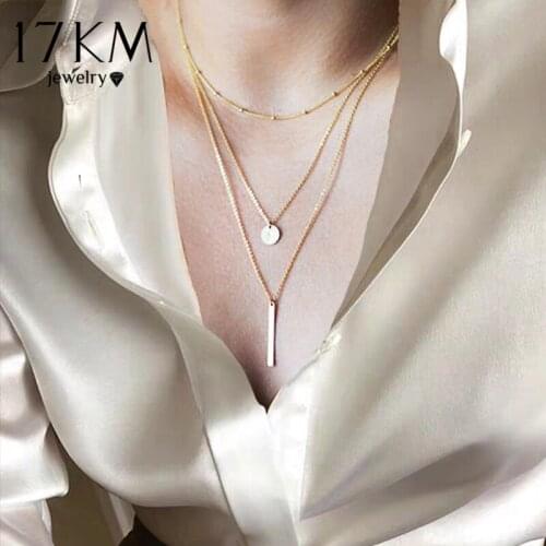 Bohemian Multilayer Beads Necklace For Women Girls Gold Silver Color Geometric Round Square Necklaces 2021 Trend Jewelry