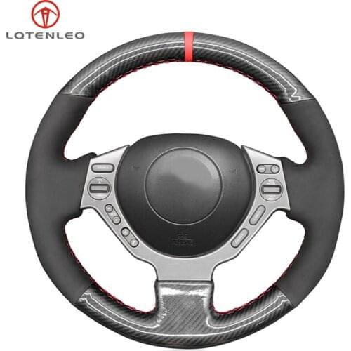 LQTENLEO Carbon Fiber Black Suede Steering Wheel Cover For Nissan GTR GT-R (Nismo) 2008 2009 2010 2011 2012 2013 2014 2015 2016