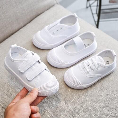 Children All White Canvas Shoes Student Casual Kids Loafers 2020 School Boys Girls Soft Bottom Cloth Fabric Sneakers Shoe D03281
