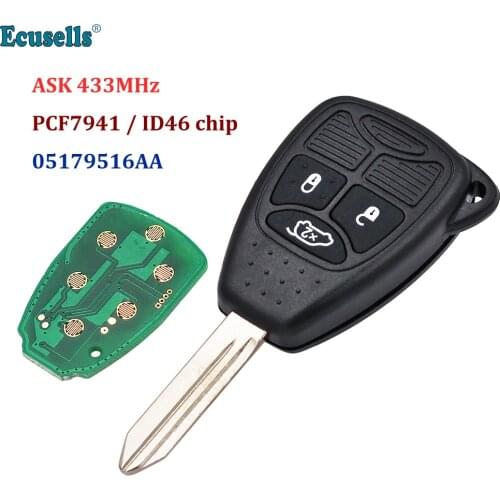 2 Button Smart Remote Key Fob With ID46 PCF7941 Chip 433Mhz for Chrysler 300C Sebring PT Cruiser 05179516AA CY22 Blade