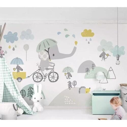 Mural Custom 3d wallpaper lovely cartoon Elephant Cartoon bear hot air balloon animal room background wall 3d wallpaper