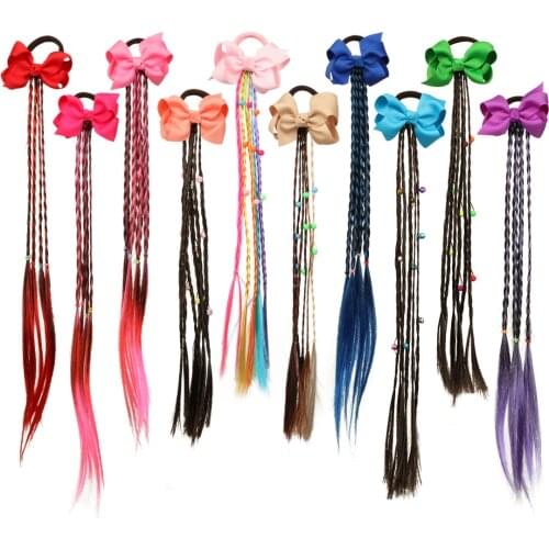 Hot sale bow tie with wig braids childrens wigs with hair braids hair rings ponytail hair accessories