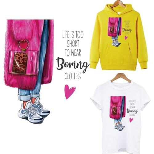 Cool Lady Patches Iron On Transfers For Clothes Pink Dress Girl Design Thermal Applique Patches On Clothes DIY Shirt Accessory