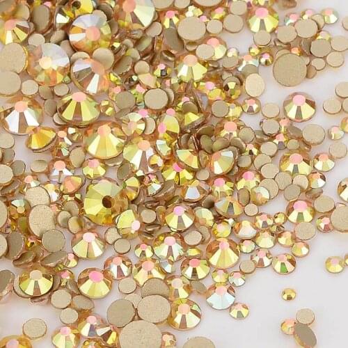 Mix Size SS3-SS20 Metal Sunlight Golden Back FlatBack Glass Rhinestones Non-HotFix for Nail Art Decorations Flat Back Rhinestone