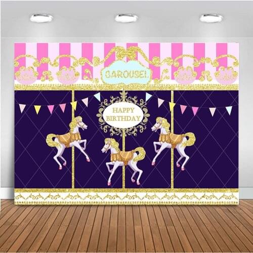 Neoback Happy Birthday Photography Background Carousel Princess Baby Shower Customized Photographic Backdrops for Photo Studio
