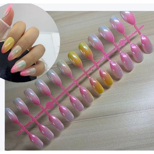24pcs Gradient Color Stiletto Nail tips Simple Fashion Lasting Fake Nails Wearable Full Cover Finished Fingernails