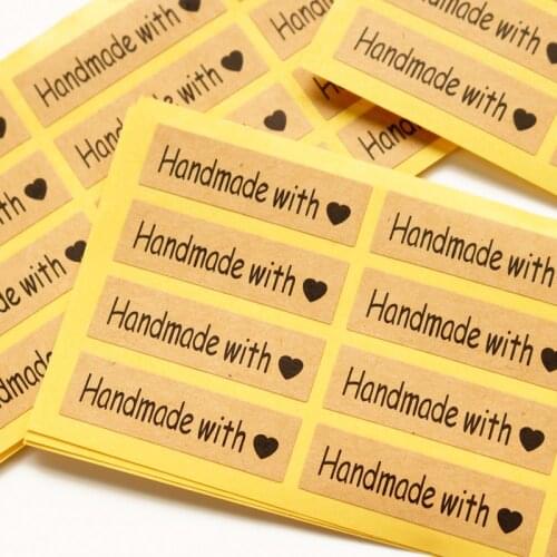 108pcs Kraft Paper Stickers Crafts DIY Scrapbooking Hand Made With Love Paper Labels Packaging Envelopes Bags Sealing Sticker