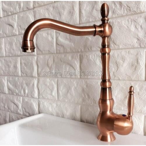 New Arrivals Fashion Deck Mounted Red Copper Single Lever Bathroom Faucet Swivel Spout Basin Mixer Vessel Sink Faucets Wnf423