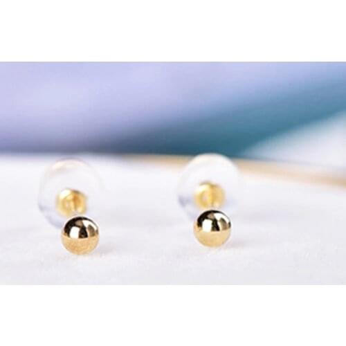 New Arrival 18K Yellow Gold Earrings AU750 Gold Smooth 2mm Ball Stud Earrings