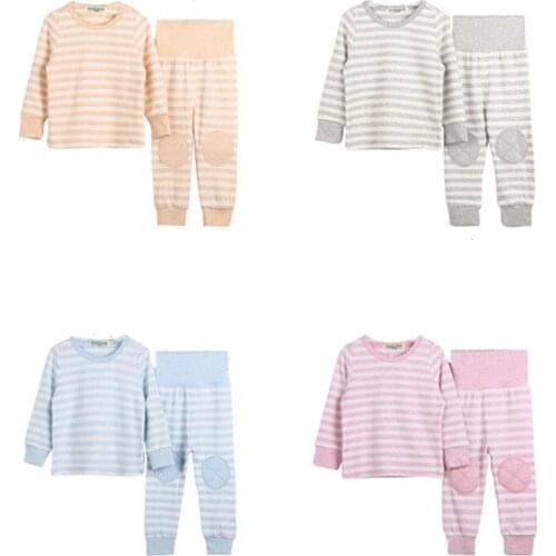 Autumn Winter Kids Pajamas Sets Casual Stripe Warm Unisex Baby Nightwear 2 3 4 5 6 7 Years Child Home Wear Boys Girls Sleepwear