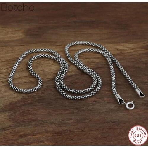 100% S925 sterling silver men and women retro Thai silver wild 3mm thick corn necklace Thai silver style Valentines Day present