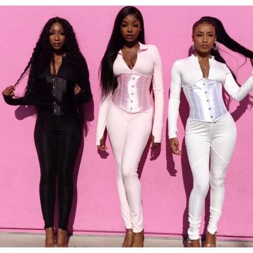 Sexy Corset Underbust Corset Top Gothic Bustier Lace Up Corselet Women Long Sleeve Jumpsuit Bodycon Romper Zipper Fashion Set