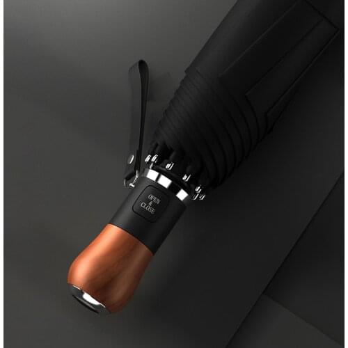 Luxury Automatic Big Umbrella Men Business Windproof 10K Folding Golf Sun Umbrella Wooden Handle Outdoor UV Protection Parasol