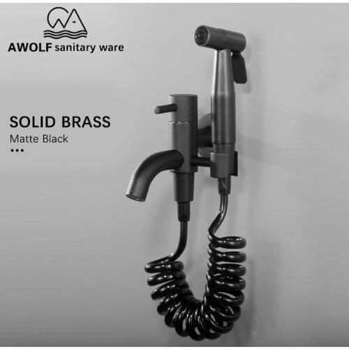 Hand Held Toilet Bidet Sprayer Dual Control Douche Kit Spout Faucet Matte Black Shattaf Set Toilet Washer Shower AP2168
