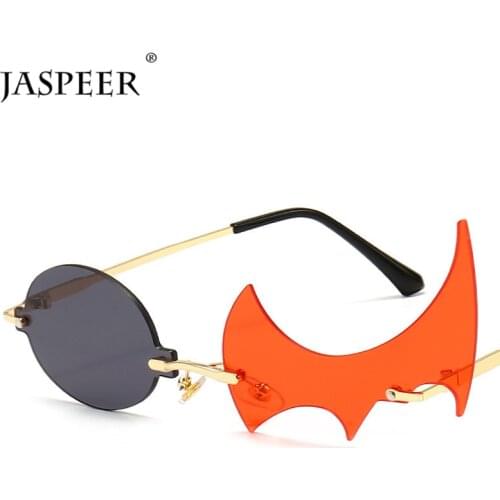 JASPEER Steampunk Rimless Sunglasses Women UV400 Irregular Punk Sun Glass Men Bicolor Lens Frameless Eyewear