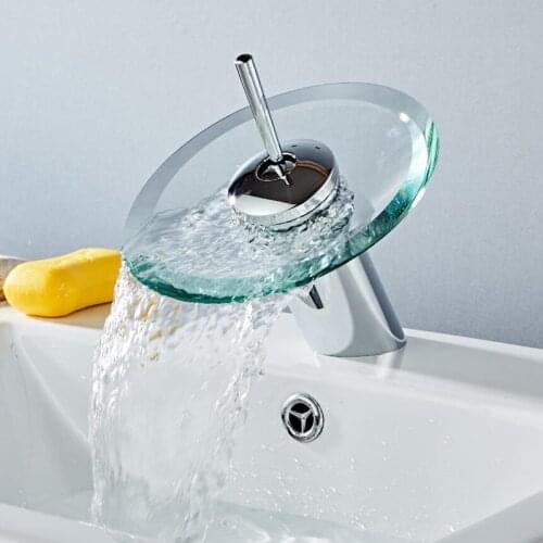 360 Degree Rotation Bathroom Glass waterfall Basin Faucet Bathroom Hot And Cold Mixer Tap Brass Chrome Bath Faucet Deck Mounted
