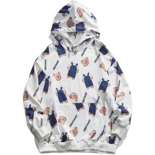 Hip Hop Skateboard Streetwear Hoodie Sweatshirts 2020 Autumn Bear Print Casual Oversized Hooded Cotton Harajuku Hoodie Pullover