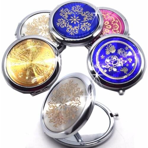 Make Up Vintage Flower Print Mini Cosmetic Mirror Portable Round Folded Compact Pocket Mirror Cosmetic Magnifying Makeup Mirrors