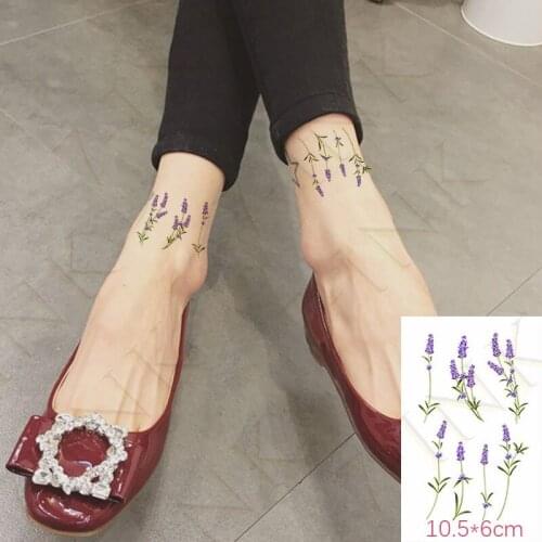 Waterproof Temporary Tattoo Sticker Cute Sexy Purple Lavender Flowers Body Art Fake Tatto Flash Tatoo For Women Men
