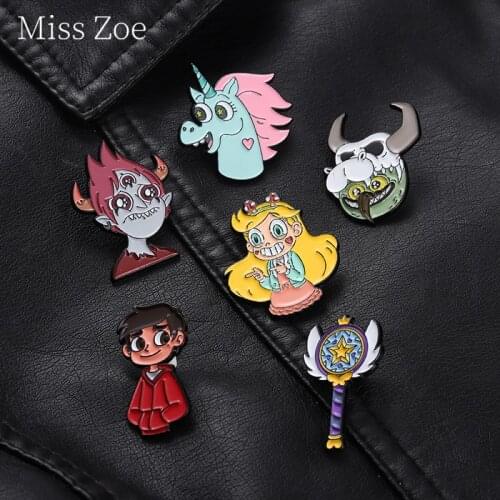Princess Magic Wand Enamel Pins Horns Anime Badge For Girl Brooches Cartoon Lapel Pin Jewelry Gifts For Fans Friends Wholesale