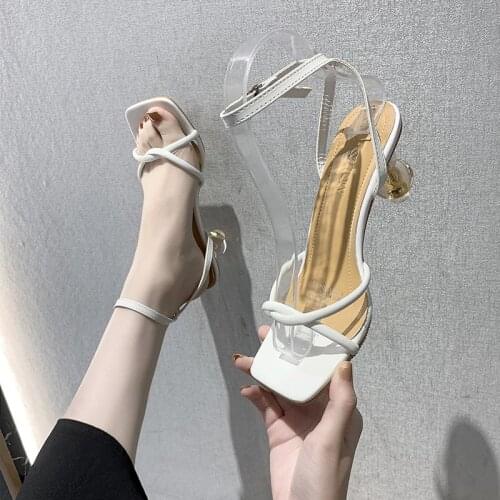 Female Summer Women Sandals 2021 New Versatile Andromeda Web Celebrity Crystal with Open-toe One-word Heels Sandalias De Tacon