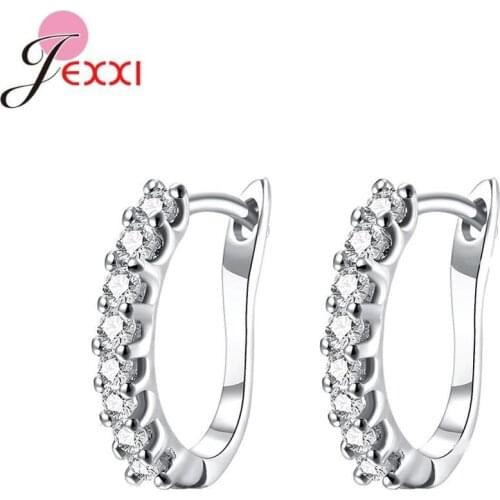 Latest New Shiny Cubic Zirconia U Shape Hoop Earrings For Women Lady Bridal 925 Sterling Silver Wedding Jewelry
