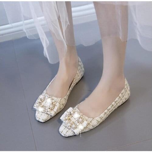 New Fashion Elegant Ladies Beads Flat Shoes Woman Comfortable Slip On Dress Mules Spring Autumn Brand Balletflat Zapatos Mujer