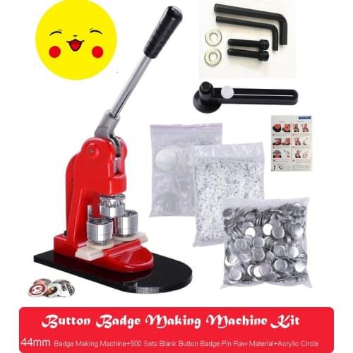 Button Badge Making Machine Maker +44mm Button Badge Mould+44mm Button Badge Pin Raw Material 500PCS+ 1pcs Acrylic Circle Cutter