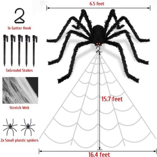 49 inch Horror Giant Black Spiders Halloween Party Decoration Props Haunted House Decor Fake Spider Cobweb Outdoor Giant Decor
