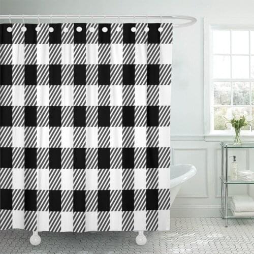 Abstract Black and White Gingham Checkered Diagonal Flannel Geometric Shower Curtain Waterproof Polyester Fabric 60 x 72 Inches