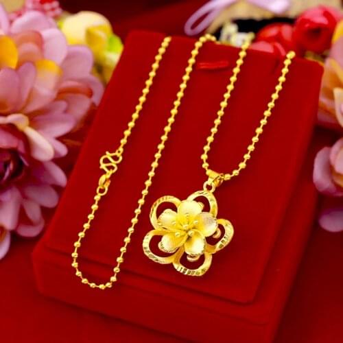 Big Flower Pendant Chain Vivid Plant Shaped Yellow Gold Engagement Wedding Womens Pendant Necklace Fashion Accessories
