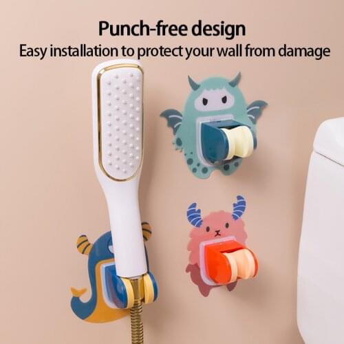 Shower Head Holder Cute Cartoon Adjustable Self-adhesive Drill-free Showerhead Rack Punch-free Bathroom Wall Mount Bracket