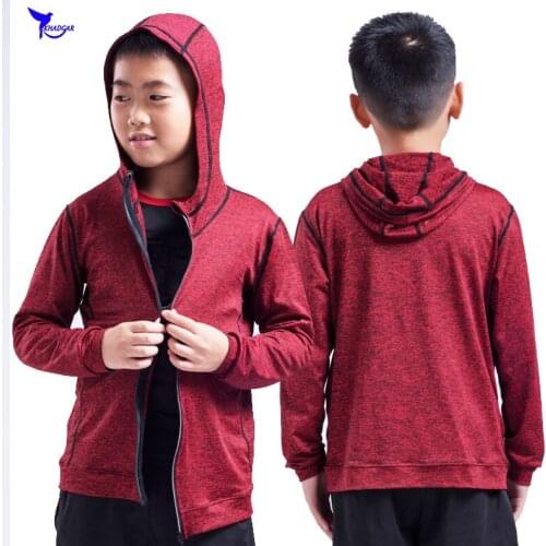 Kids Sports Hooded Running Jackets Autumn Winter Boys Gym Fitness Elastic Sweatshirts Reflective Zipper Quick Dry Sport Hoodies