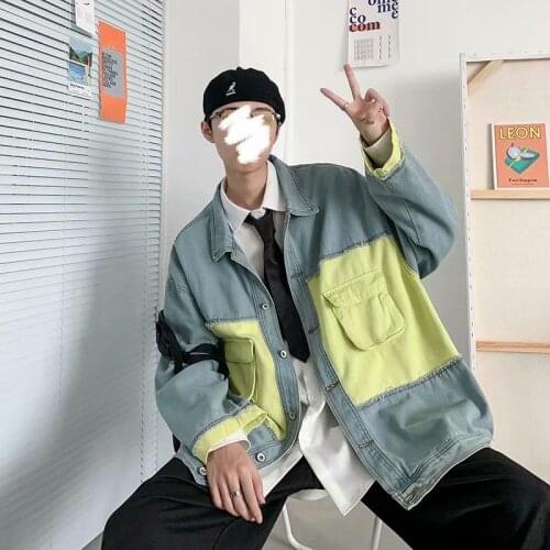 Spring and autumn 2021 denim jacket mens Korean version of the trend hip-hop color jacket tide brand loose handsome top