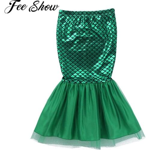 FEESHOW Fashion Baby Kids Girls Ariel Little Mermaid Shiny Scale Mermaid Tail Princess Party Dance Ballet Tutu Children Skirt