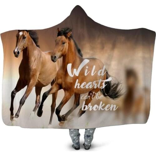 Gallant Horse 3D Printing Throw Hooded Blanket Wearable Warm Fleece Bedding Office Quilts Soft Adults Travel 03