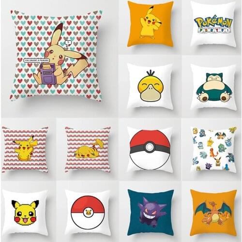 Pikachu Short Plush Pillow Case Cushion Cover Cartoon Anime Figure Pillowcover Car Sofa Party Decorative Home Decor 45x45cm