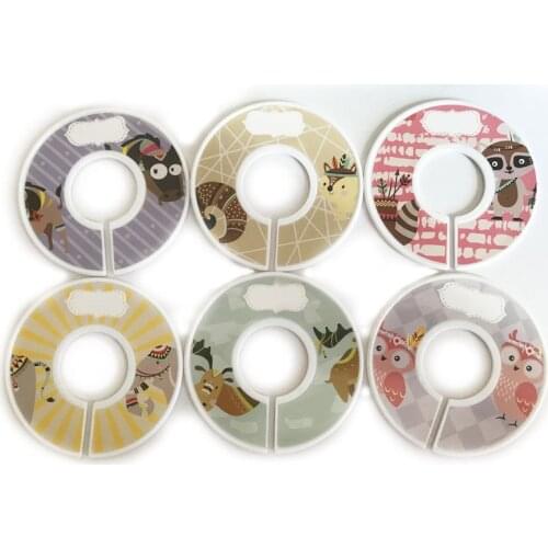 6/8/12PCS Lovely Animal Printed Plastic Dividers Garment Round Rack Ring Fits Clothing Labels Size DIY Marking Ring