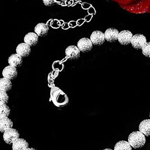 Fashion 6MM Frosted Beads S Stamp Silver Plated Chain Bracelet for Women 20cm for Teen Girls Lady Gift Women Fine Plata Jewelry