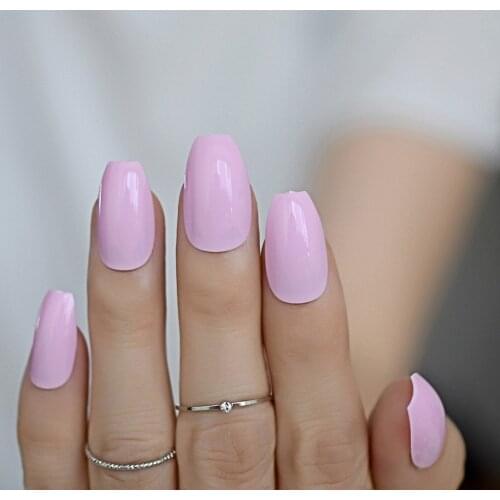 Soft Pink Ballerina Nail Art Tips False Fake Coffin Nails Flat Shape Full Cover Beauty Makeup Women Wear Manicure Decoration