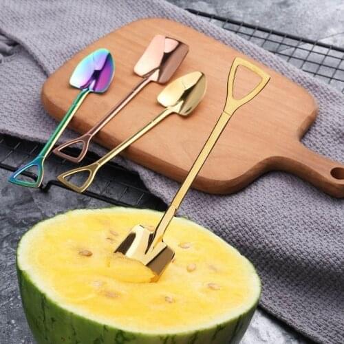 Stainless Steel Shovel Spoon Long Handle Spoon IceCream Fork Coffee Spoon Shovel Stirring FruitSpoon Rosegold Dessert Fork 1PCS