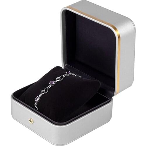 New Gray Bracelet Jewelry Gift Box Flat With Gold Edged And Built-in Pillow Display Necklace Ring Storage Jewellery Organizers