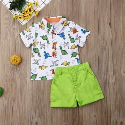 Pudcoco Toddler Baby Boy Summer Clothes set 2Pcs Outfits Multi Dinosaur Print Shirt Tops Short Pants Casual Clothes Summer
