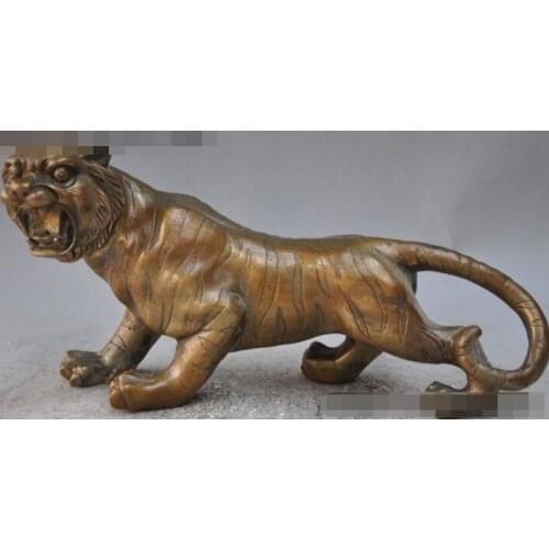 S00510 13"china fengshui bronze animal zodiac Ferocious Anger tiger Roar success statue