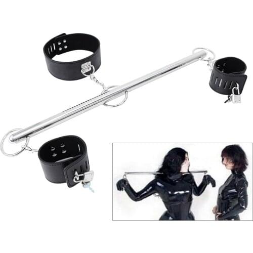 CamaTech Removable Handcuffs Neck Collar With Metal Spreader Bar BDSM Bondage Restraints PU Leather Cuffs For Couples Sex Toys