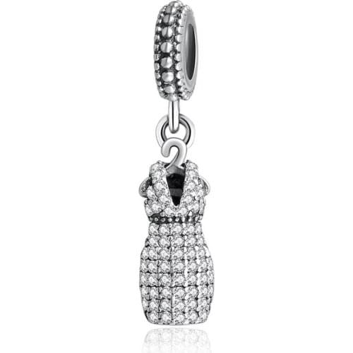 S925 Pendant DIY Jewelry Dazzling Dress Dangle Charm fit Lady Bracelet Bangle Clear CZ