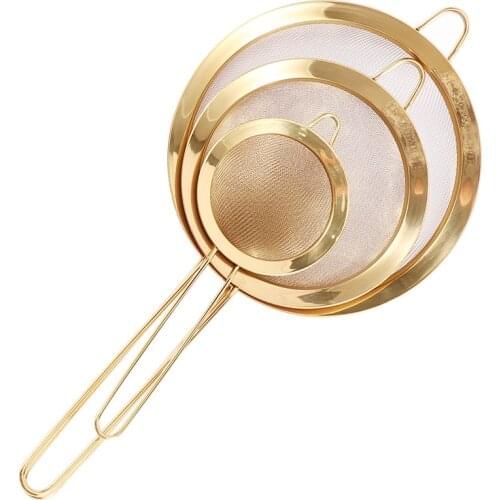 Stainless Steel Kitchen Handheld Screen Mesh Strainer Rose Gold Flour Sieve Cooking Oil Strainer Colander Kitchen Accessories